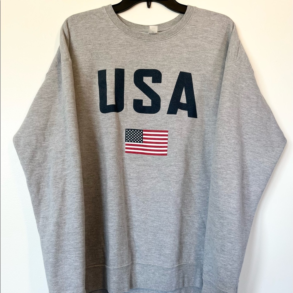Large Lauriebelles grey USA crewneck sweatshirt